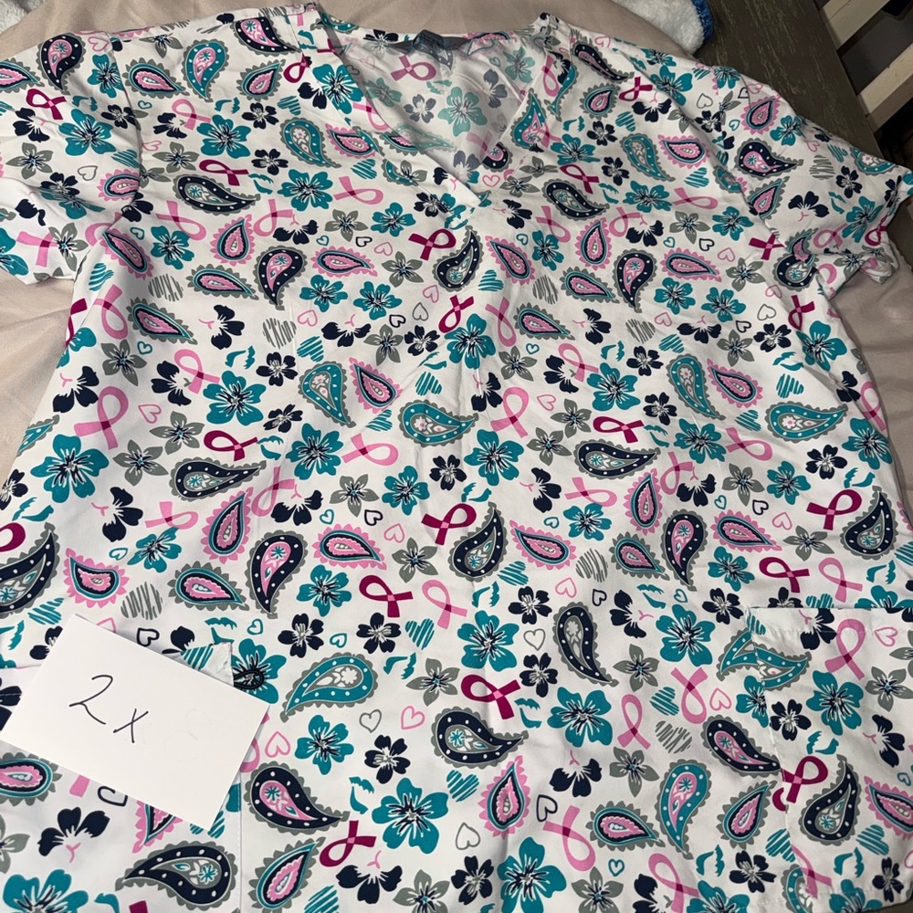 Floral and Paisley Print Scrub Top